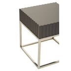 Grey Gloss Square Side Table with Fluted Carved Top and Silver Stainless Steel Frame | Genoa