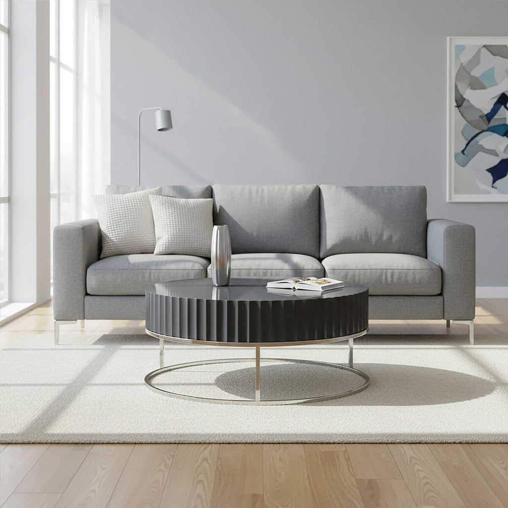 Grey Gloss Finish Wooden Coffee Table with Stainless Steel Base | Genoa