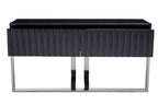 Grey Gloss Finish Fluted Top Console Table with 2 Drawers and Silver Steel Frame, Genoa