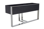 Grey Gloss Finish Fluted Top Console Table with 2 Drawers and Silver Steel Frame, Genoa