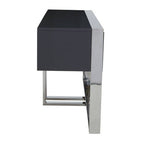 Grey Gloss Finish Fluted Top Console Table with 2 Drawers and Silver Steel Frame, Genoa