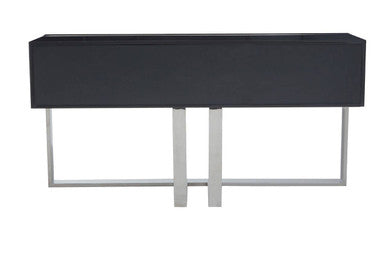 Grey Gloss Finish Fluted Top Console Table with 2 Drawers and Silver Steel Frame, Genoa