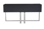 Grey Gloss Finish Fluted Top Console Table with 2 Drawers and Silver Steel Frame, Genoa