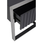 Grey Gloss Finish Fluted Top Console Table with 2 Drawers and Silver Steel Frame, Genoa