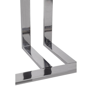 Grey Gloss Finish Fluted Top Console Table with 2 Drawers and Silver Steel Frame, Genoa