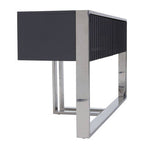 Grey Gloss Finish Fluted Top Console Table with 2 Drawers and Silver Steel Frame, Genoa