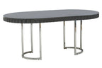 Grey High Gloss Oval Dining Table with Fluted Edge and Polished Stainless Steel Sledge Base | Genoa