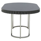 Grey High Gloss Oval Dining Table with Fluted Edge and Polished Stainless Steel Sledge Base | Genoa