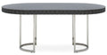Grey High Gloss Oval Dining Table with Fluted Edge and Polished Stainless Steel Sledge Base | Genoa