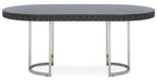 Grey High Gloss Oval Dining Table with Fluted Edge and Polished Stainless Steel Sledge Base | Genoa