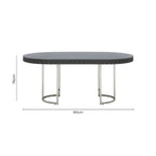 Grey High Gloss Oval Dining Table with Fluted Edge and Polished Stainless Steel Sledge Base | Genoa