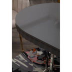 Grey High Gloss Oval Dining Table with Fluted Edge and Polished Stainless Steel Sledge Base | Genoa