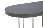 Grey High Gloss Oval Dining Table with Fluted Edge and Polished Stainless Steel Sledge Base | Genoa