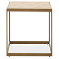 Natural Oak Veneer Small Side Table with Brown Brushed Brass Steel Sledge Base | Grenoble