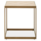 Natural Oak Veneer Small Side Table with Brown Brushed Brass Steel Sledge Base | Grenoble
