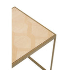 Natural Oak Veneer Small Side Table with Brown Brushed Brass Steel Sledge Base | Grenoble
