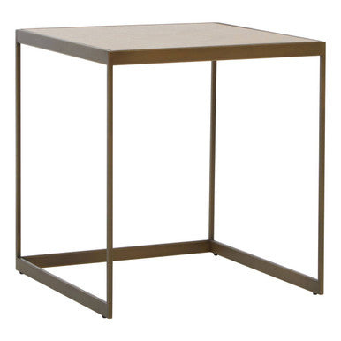 Natural Oak Veneer Large Side Table with Brown Brushed Brass Steel Sledge Base | Grenoble