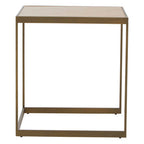 Natural Oak Veneer Large Side Table with Brown Brushed Brass Steel Sledge Base | Grenoble