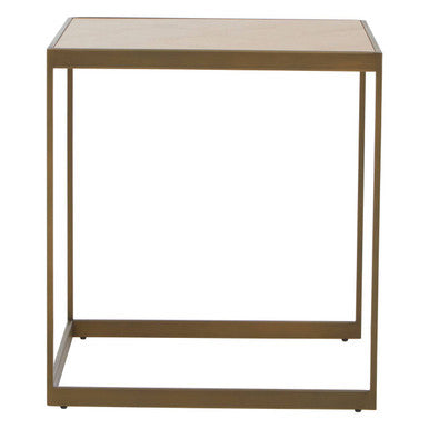Natural Oak Veneer Large Side Table with Brown Brushed Brass Steel Sledge Base | Grenoble