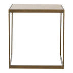 Natural Oak Veneer Large Side Table with Brown Brushed Brass Steel Sledge Base | Grenoble