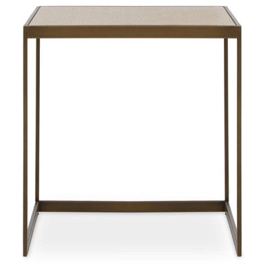 Natural Oak Veneer Large Side Table with Brown Brushed Brass Steel Sledge Base | Grenoble