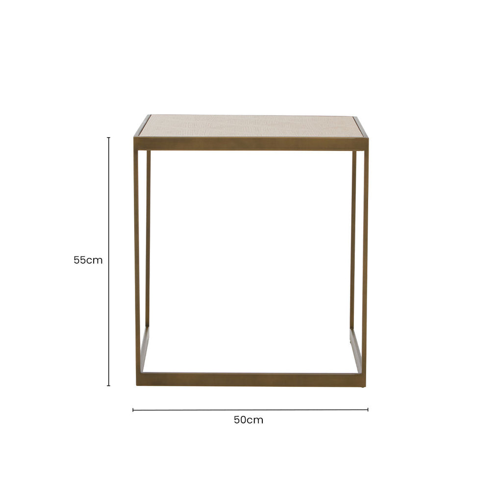 Natural Oak Veneer Large Side Table with Brown Brushed Brass Steel Sledge Base | Grenoble
