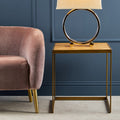 Natural Oak Veneer Large Side Table with Brown Brushed Brass Steel Sledge Base | Grenoble