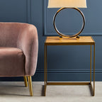 Natural Oak Veneer Large Side Table with Brown Brushed Brass Steel Sledge Base | Grenoble