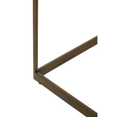 Natural Oak Veneer Large Side Table with Brown Brushed Brass Steel Sledge Base | Grenoble