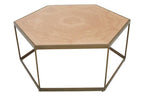 Natural Oak Hexagonal Veneer Coffee Table with Brown Brushed Brass Steel Frame | Grenoble