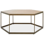 Natural Oak Hexagonal Veneer Coffee Table with Brown Brushed Brass Steel Frame | Grenoble