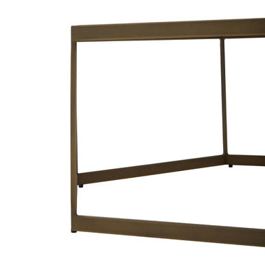 Natural Oak Hexagonal Veneer Coffee Table with Brown Brushed Brass Steel Frame | Grenoble