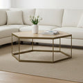 Natural Oak Hexagonal Veneer Coffee Table with Brown Brushed Brass Steel Frame | Grenoble