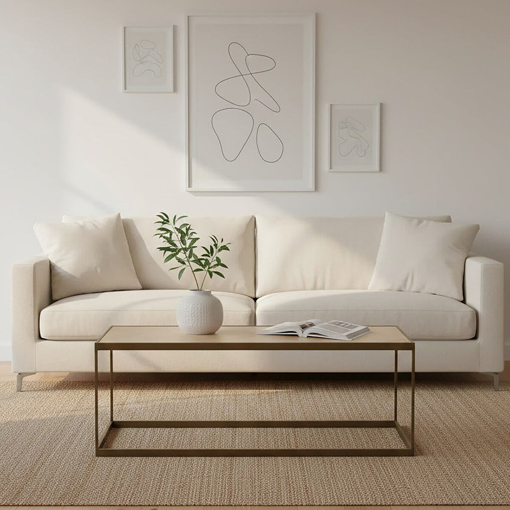 Brown Oak Veneer Top and Brushed Brass Frame Coffee Table | Grenoble