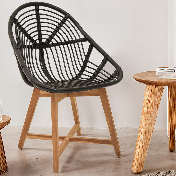 Manado Black Natural Rattan And Teak Chair