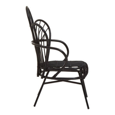 Black Natural Rattan and Black Metal Scalloped Back Chair | Java
