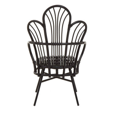 Black Natural Rattan and Black Metal Scalloped Back Chair | Java