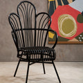 Black Natural Rattan and Black Metal Scalloped Back Chair | Java