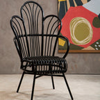 Black Natural Rattan and Black Metal Scalloped Back Chair | Java