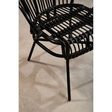 Black Natural Rattan and Black Metal Scalloped Back Chair | Java
