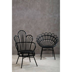 Black Natural Rattan and Black Metal Scalloped Back Chair | Java