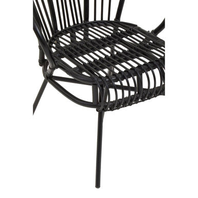 Black Natural Rattan and Black Metal Scalloped Back Chair | Java