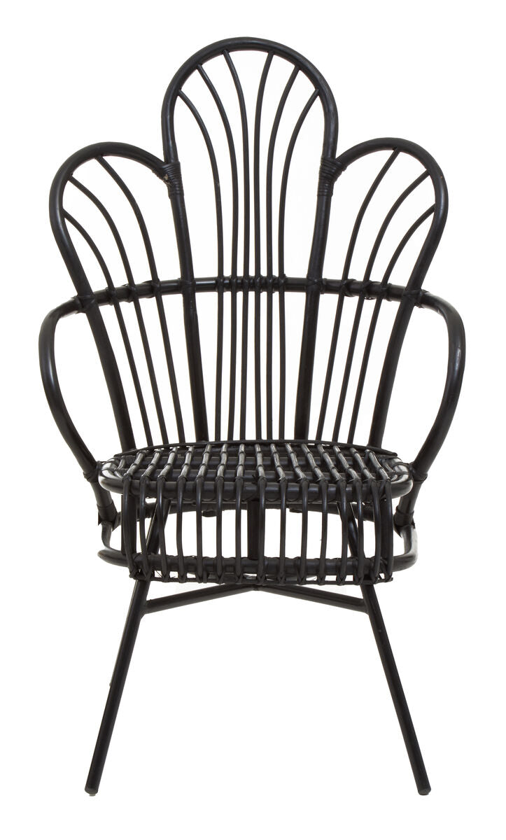 Black Natural Rattan and Black Metal Scalloped Back Chair | Java