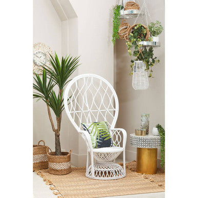Grey and White Natural Rattan Curved Chair | Java