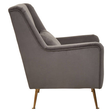 Grey Velvet Chair with Gold Finish Legs | Doucet