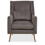 Grey Velvet Chair with Gold Finish Legs | Doucet