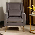 Grey Velvet Chair with Gold Finish Legs | Doucet