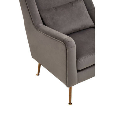 Grey Velvet Chair with Gold Finish Legs | Doucet