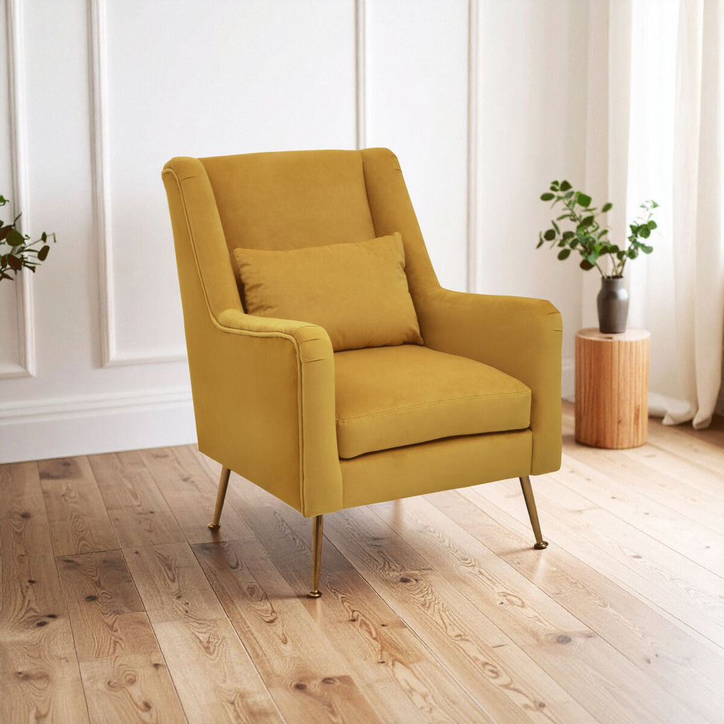 Yellow Velvet Chair with Gold Finish Legs | Doucet