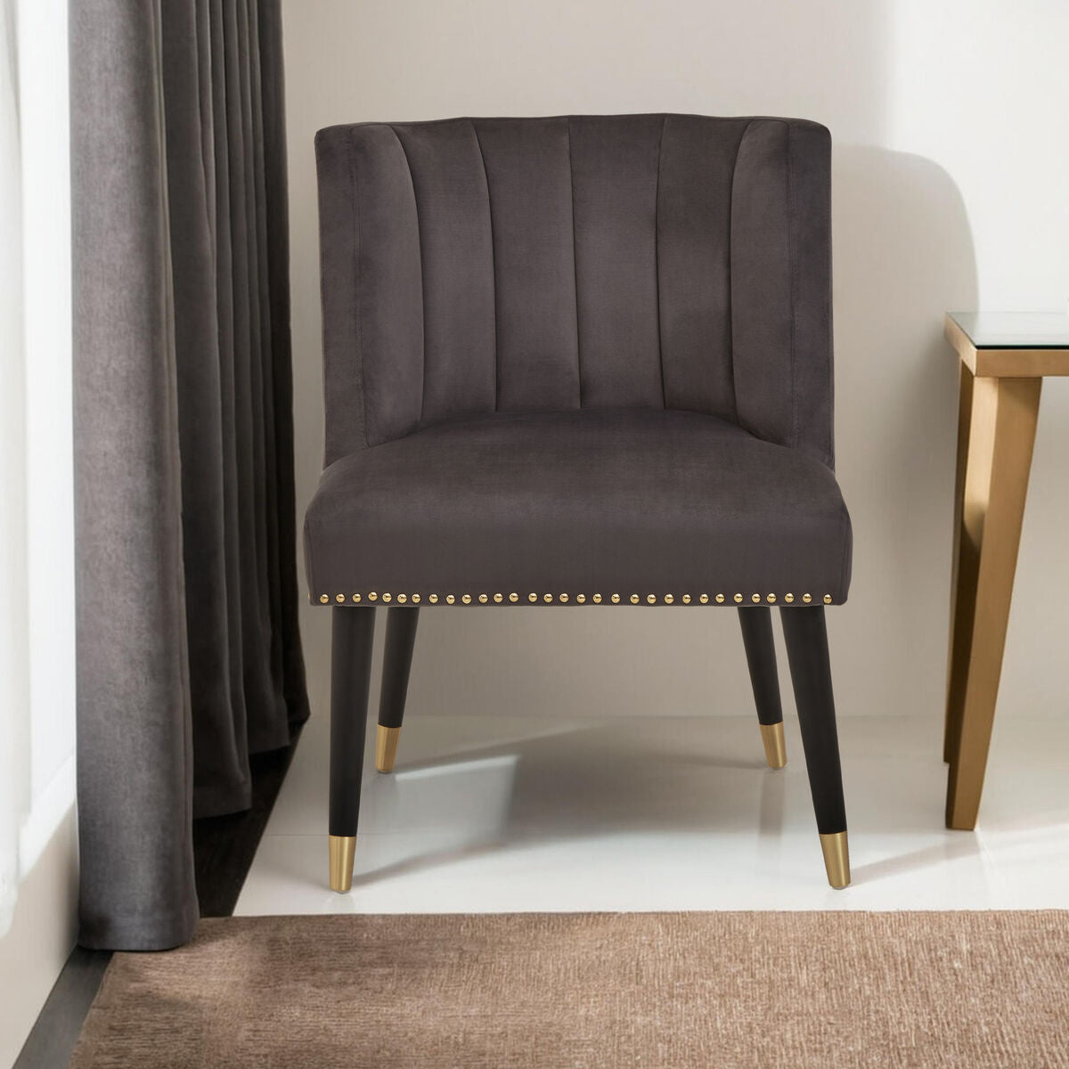 Grey Velvet Dining Chair with Black Legs | Doucet